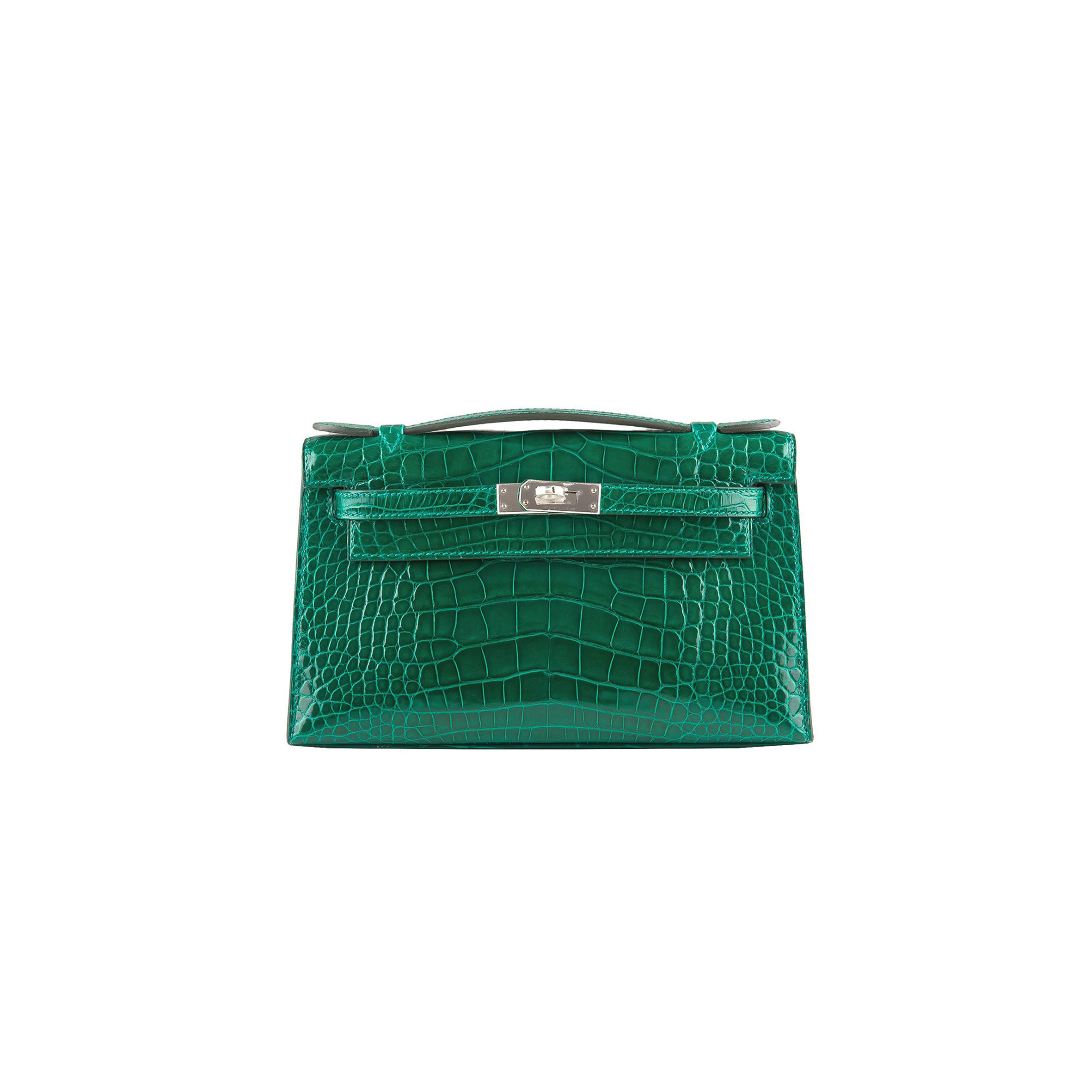 H**mes master emerald shiny alligator mini kelly pochette (22*14*7cm)